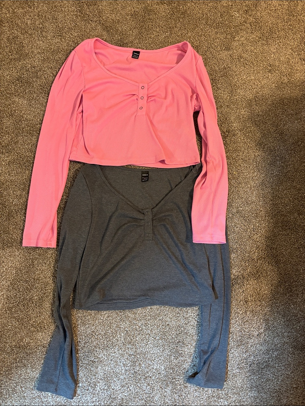 SHEIN Pink and Gray Long Sleeve Top Set